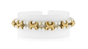 C. 1980 Vintage Lucien Piccard 4-4.5mm Cultured Pearl Two-Row Bracelet in 14kt Yellow Gold