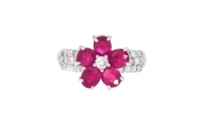 C. 1990 Vintage 2.00 ct. t.w. Ruby and .50 ct. t.w. Diamond Flower Ring in 18kt White Gold
