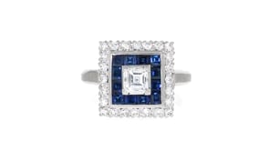 C. 2020 Vintage 1.04 ct. t.w. Sapphire and .95 ct. t.w. Diamond Square Ring in Platinum