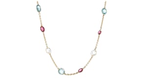C. 1980 Vintage 18.40 ct. t.w. Multi-Gemstone Station Necklace in 14kt Yellow Gold