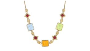 C. 1980 Vintage Multicolored Glass Mythical Creature Necklace with 2.00 ct. t.w. Rubies in 14kt Yellow Gold