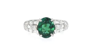 C. 1990 Vintage 2.60 Carat Green Tourmaline and .60 ct. t.w. Diamond Ring in Platinum