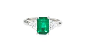 C. 1990 Vintage 1.31 Carat Emerald and .70 ct. t.w. Diamond Ring in Platinum