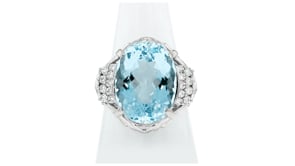 C. 1990 Vintage 10.00 Carat Aquamarine Ring with .33 ct. t.w. Diamonds in Platinum