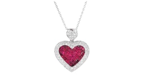 C. 2000 Vintage 2.50 ct. t.w. Ruby and 1.10 ct. t.w. Diamond Heart Pendant Necklace in 18kt White Gold