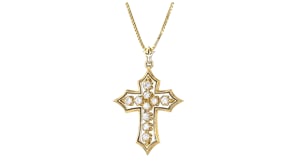 C. 1960 Vintage 1.00 ct. t.w. Diamond Cross Pendant Necklace with Black Enamel in 14kt Yellow Gold
