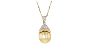 C. 1990 Vintage 14x12.5mm Cultured Golden Pearl Pendant Necklace with .34 ct. t.w. Diamonds in 18kt Yellow Gold