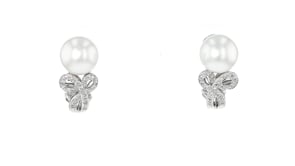 C. 1990 Vintage 10mm Cultured Pearl and .21 ct. t.w. Diamond Swirl Earrings in 18kt White Gold
