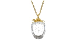 C. 1960 Vintage Simulated Quartz Strawberry Pendant Necklace in 18kt Yellow Gold