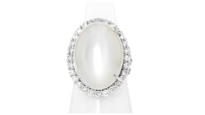 C. 1990 Vintage Moonstone and 1.80 ct. t.w. Diamond Ring in Platinum