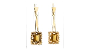 C. 1940 Vintage 8.50 ct. t.w. Citrine Geometric Drop Earrings in 18kt Yellow Gold