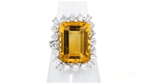 C. 1990 Vintage 10.00 Carat Citrine and 1.76 ct. t.w. Diamond Ring in Palladium and 14kt White Gold