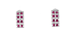 C. 1990 Vintage 2.80 ct. t.w. Diamond and 1.60 ct. t.w. Ruby Curved Earrings in 18kt White Gold