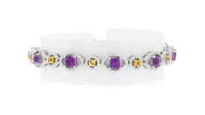 C. 1990 Vintage 4.65 ct. t.w. Multi-Gemstone and 1.75 ct. t.w. Diamond Link Bracelet in 14kt White Gold