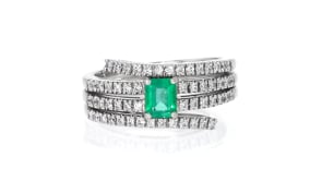 C. 1990 Vintage .40 Carat Emerald and .60 ct. t.w. Diamond Ring in 18kt White Gold