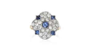C. 1980 Vintage .65 ct. t.w. Sapphire and .75 ct. t.w. Diamond Ring in Platinum and 18kt Yellow Gold