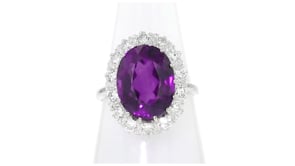 C. 1980 Vintage 6.90 Carat Amethyst and 1.00 ct. t.w. Diamond Halo Ring in 14kt White Gold