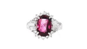 C. 2000 Vintage 4.29 Carat Rhodolite Garnet and .81 ct. t.w. Diamond Ring in Platinum