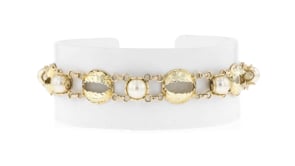 C. 1980 Vintage 6mm Cultured Pearl Leaf Link Bracelet in 14kt Yellow Gold