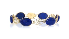C. 1970 Vintage Lapis Good Fortune Bracelet in 14kt Yellow Gold