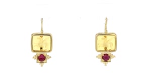 C. 1980 Vintage Simulated Quartz and 1.00 ct. t.w. Ruby Pegasus Earrings in 18kt Yellow Gold