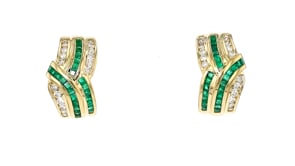 C. 1980 Vintage 2.00 ct. t.w Emerald and 1.00 ct. t.w. Diamond Curved Earrings in 18kt Yellow Gold