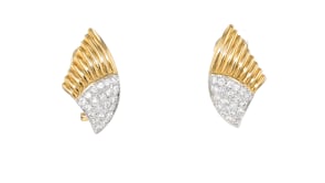 C. 1980 Vintage 1.10 ct. t.w. Diamond Wing Earrings in 14kt Yellow Gold