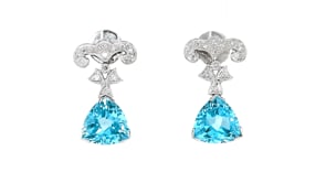 C. 1990 Vintage 8.00 ct. t.w. Swiss Blue Topaz and .25 ct. t.w. Diamond Drop Earrings in 18kt White Gold