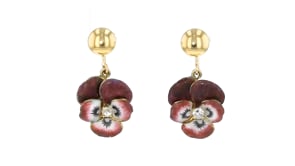 C. 1970 Vintage Multicolored Enamel and .12 ct. t.w. Diamond Flower Earrings in 14kt Yellow Gold