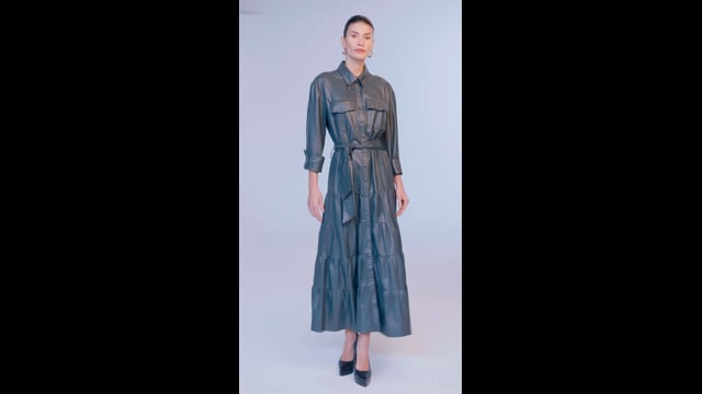 Vestido Pelica Longo Camadas Verde Lavinia