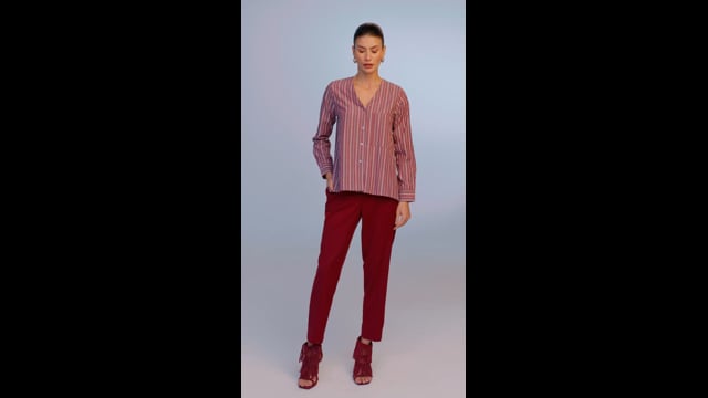 Camisa Ampla Tricoline Listra Vinho Silvia CB