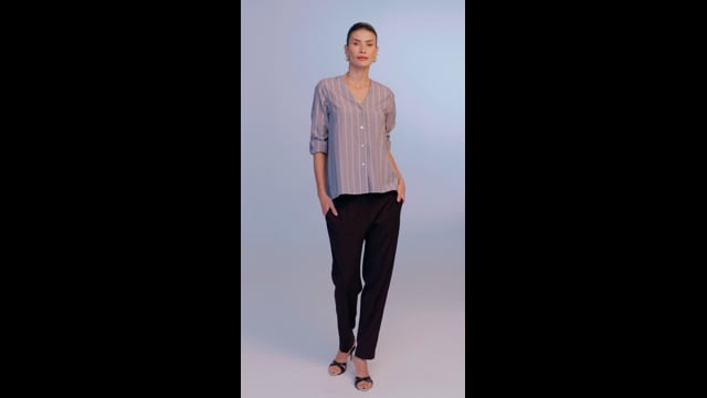 Camisa Ampla Tricoline Listra Cinza Silvia CB
