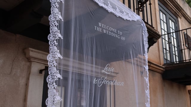 Still frame from Jon and Lexie's Sedona wedding film at Tlaquepaque Arts and Shopping Village in Sedona, AZ