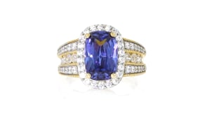 4.40 Carat Simulated Sapphire Ring with 1.00 ct. t.w. CZs in 18kt Gold Over Sterling