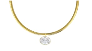 9.00 Carat Bezel-Set CZ Pendant Omega Necklace 18kt Gold Over Sterling with Sterling Silver