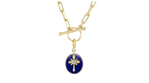 Lapis Cross Charm with Single Swiss Blue Topaz in 18kt Gold Over Sterling