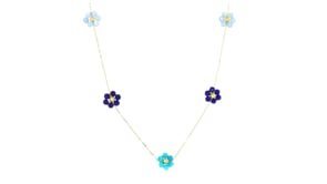 Multi-Gemstone Bead Flower Necklace in 14kt Yellow Gold