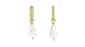 18kt Gold Over Sterling Openwork Hoop Earrings with Removable 8-9mm Cultured Baroque Pearl Drops