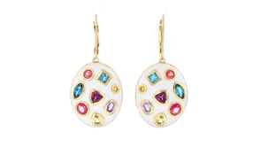 3.34 ct. t.w. Multi-Gemstone Drop Earrings with White Enamel in 18kt Gold Over Sterling