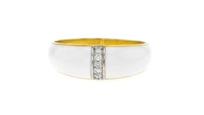 White Enamel Dome Ring with Diamonds in 18kt Gold Over Sterling