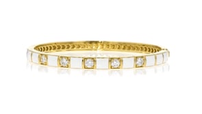 1.10 ct. t.w. Lab-Grown Diamond and White Enamel Bangle Bracelet in 18kt Gold Over Sterling