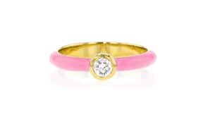 .25 Carat Bezel-Set Lab-Grown Diamond Ring with Pink Enamel in 18kt Gold Over Sterling