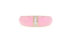 Pastel Pink Enamel Dome Ring with Diamonds in 18kt Gold Over Sterling
