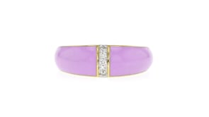 Pastel Purple Enamel Dome Ring with Diamonds in 18kt Gold Over Sterling