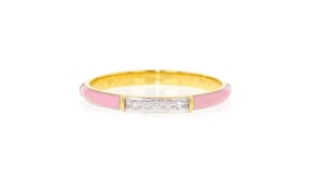 Pastel Pink Enamel Ring with Diamonds in 18kt Gold Over Sterling
