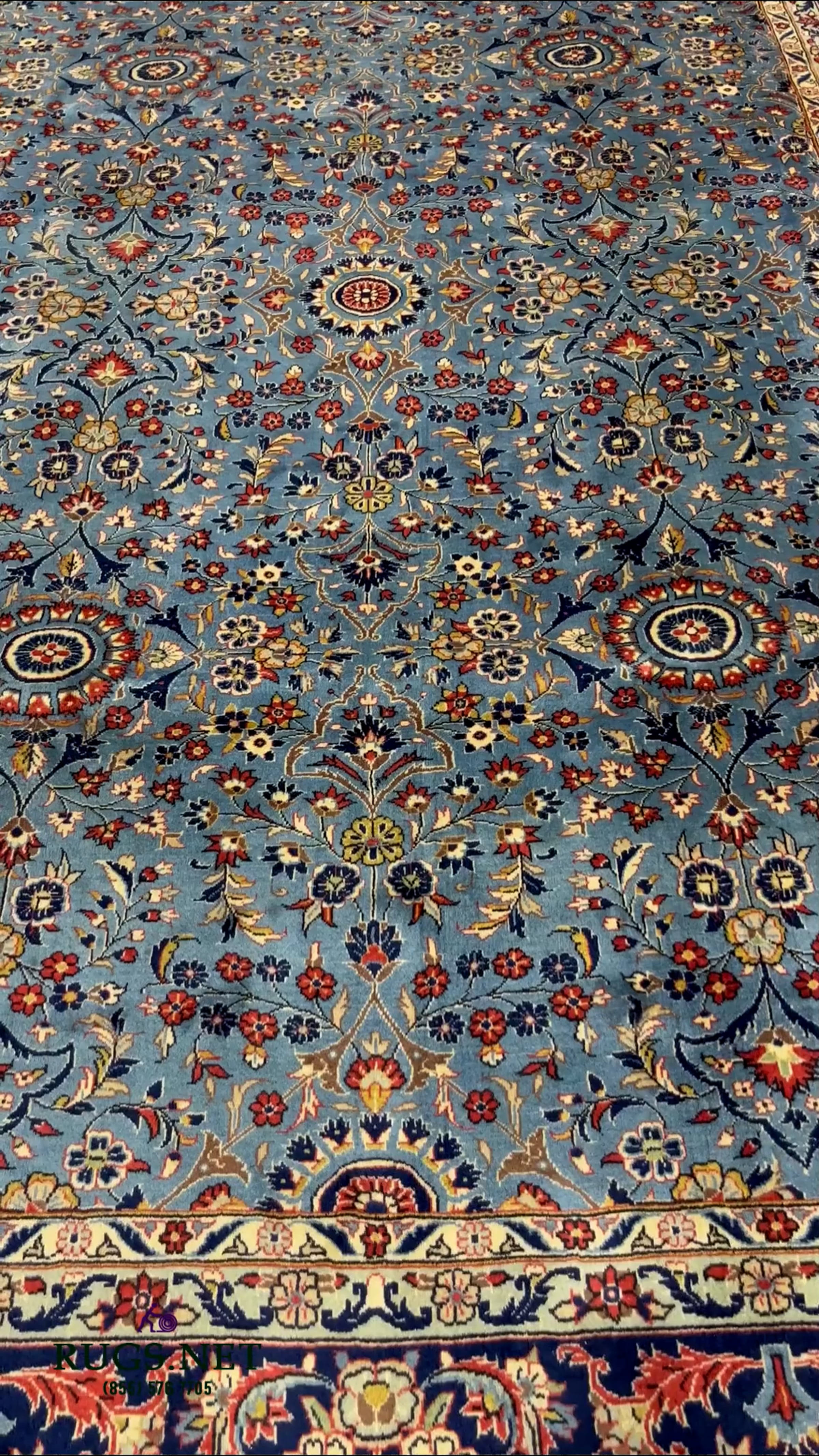 8'1 x 11'8 Vintage Persian Kashan Steal Blue Allover Rug | Videos ...