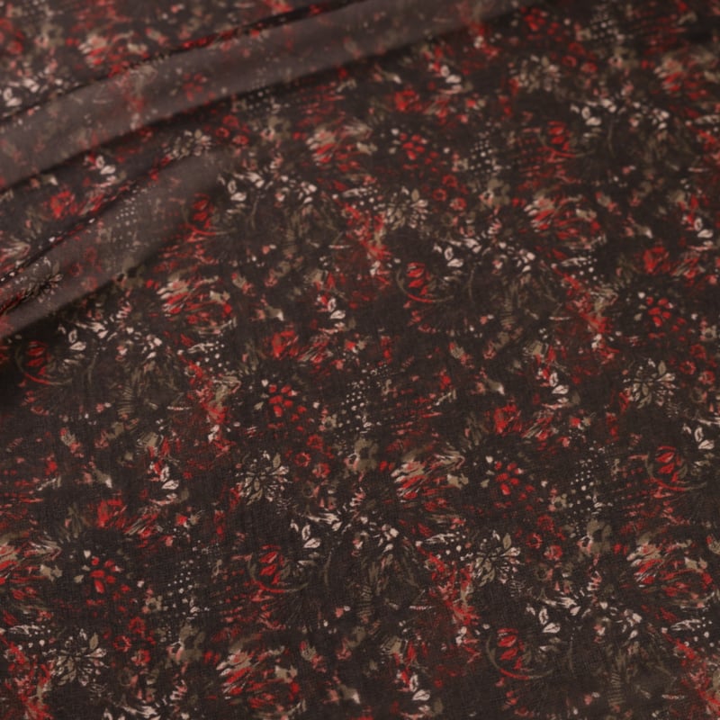Vidéo: Mousseline – Fleurs rouges fond noir