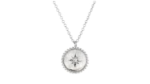 Gabriel & Co. Sterling Silver Compass Disc Necklace with Single Diamond