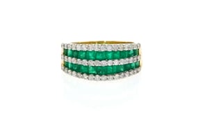 1.50 ct. t.w. Emerald and .73 ct. t.w. Diamond Multi-Row Dome Ring in 14kt Yellow Gold