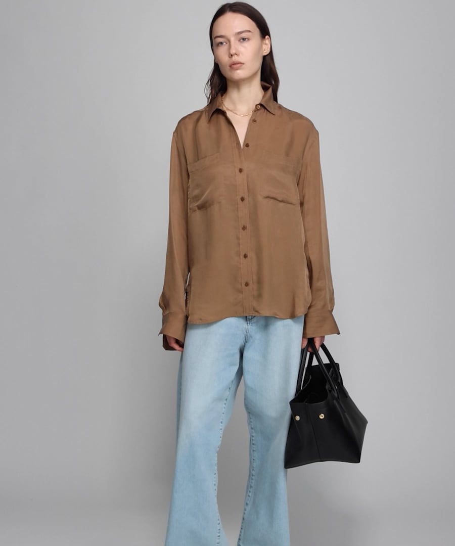 BRILL 今期　サテンリラックスシャツ　ブラウン　定価¥30800 再入荷・追加予約】サテンリラックスシャツ | [公式]BRILL（ブリル）通販